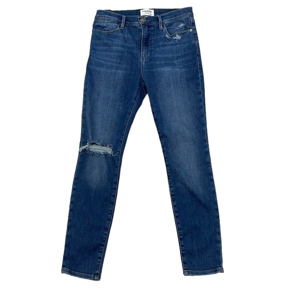 Frame Denim Jeans Womens 29 Blue Le High Skinny Distressed Denim Medium Wash - Picture 1 of 12